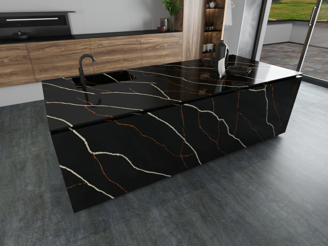 Popular Nice BLACK QUARTZ SLAB for countertop/kitchen island/table 